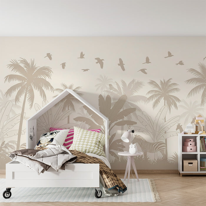 Papier peint chambre enfant | Safari doux avec girafes et zèbres