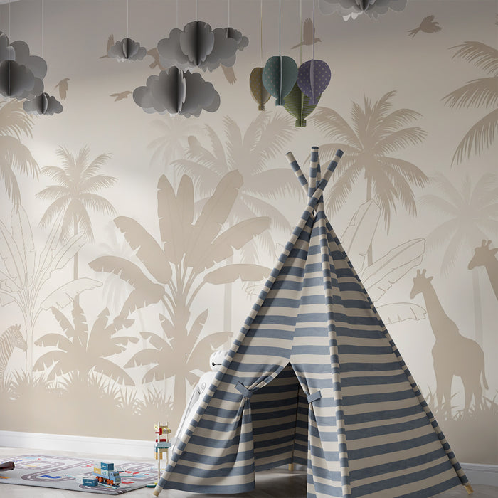 Papier peint chambre enfant | Safari doux avec girafes et zèbres