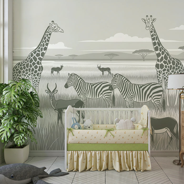 Χαρτί τοίχου παιδικό δωμάτιο | Σαφάρι σε μαύρο και λευκό