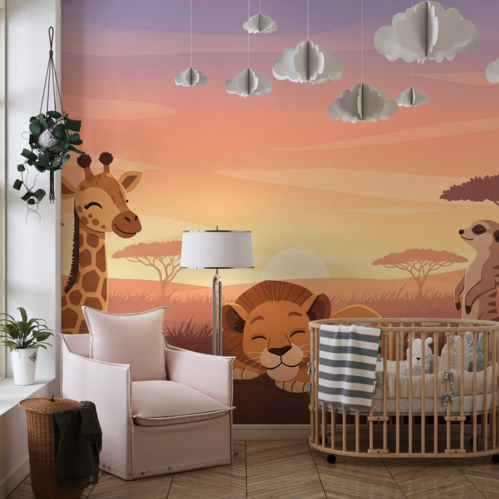 Kids room wallpaper | Playful Safari with savannah animals