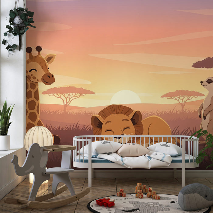 Kids room wallpaper | Playful Safari with savannah animals