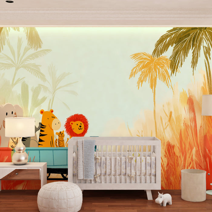 Kids room wallpaper | Magical safari with fun animals