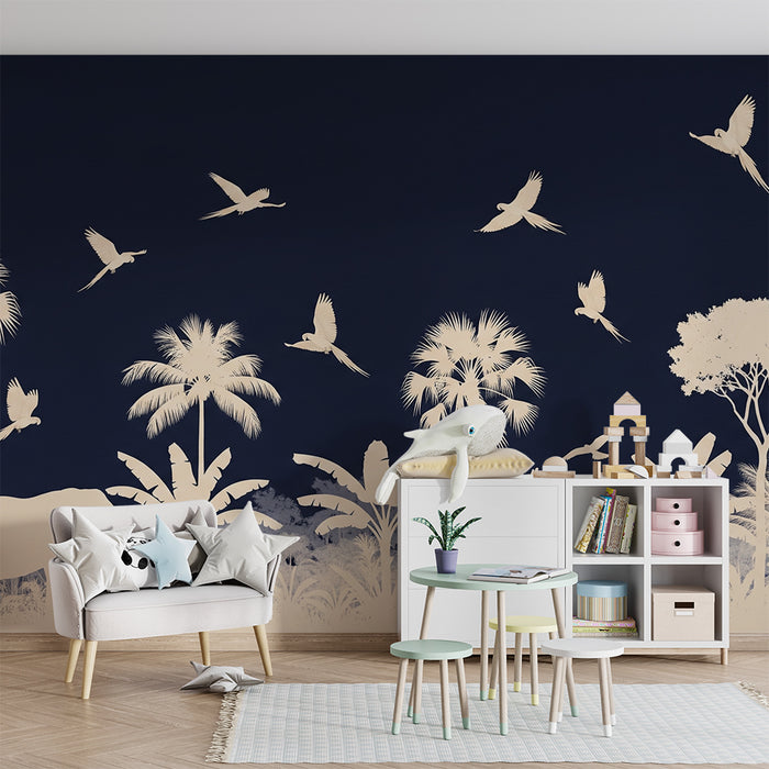 Gyermekszoba tapéta | Éjszakai szafari elefánttal és zsiráfal