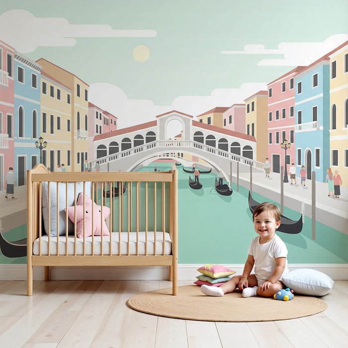 Papel de parede criança | Šareni prizor Venecije s gondolama i pastelnim kućama