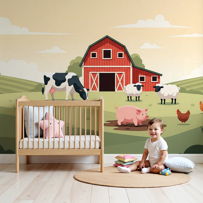**Tapeten fürs Kinderzimmer | Bauernhof-Szene mit Tieren vom Land**