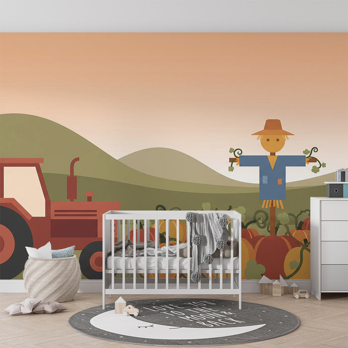 Tapet barnerom | Bondegårdsscene med gresskar og fugleskremsel