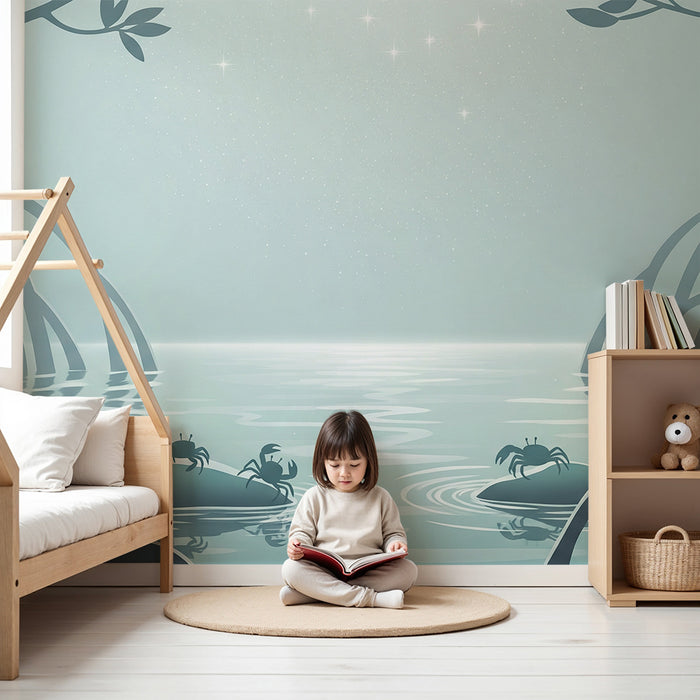 Kinderzimmer-Tapete | Ruhige Mangrovenlandschaft mit Krabben und Wasserspiegelungen