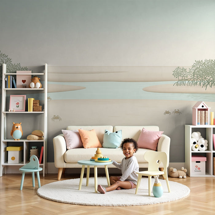 Children's bedroom wallpaper | Peaceful mangrove scene with crabs on the beach