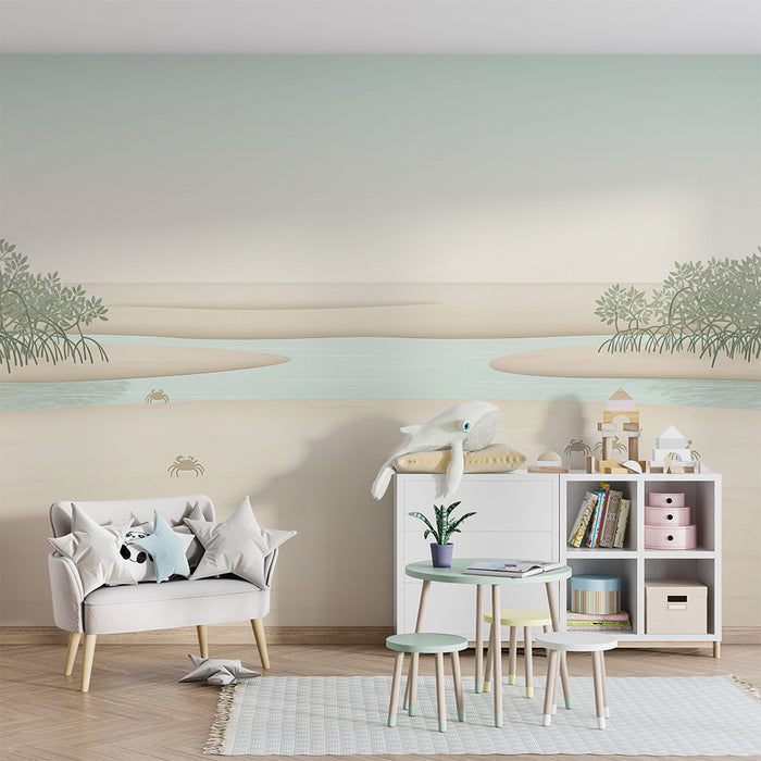 Children's bedroom wallpaper | Peaceful mangrove scene with crabs on the beach