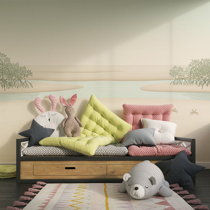 Children's bedroom wallpaper | Peaceful mangrove scene with crabs on the beach