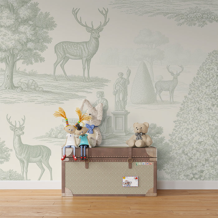Papel pintado infantil | Escenas naturales con ciervos y estatuas elegantes
