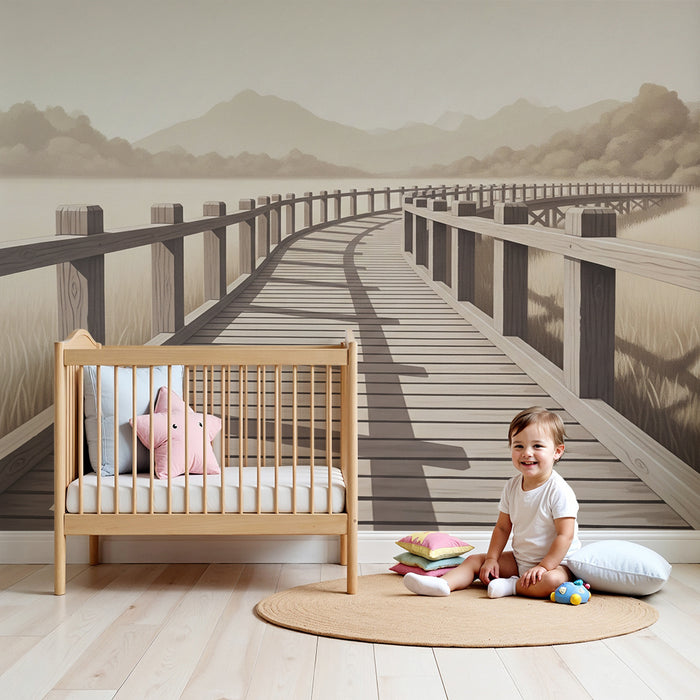 Papel pintado infantil | Camino de madera serpenteante en la naturaleza