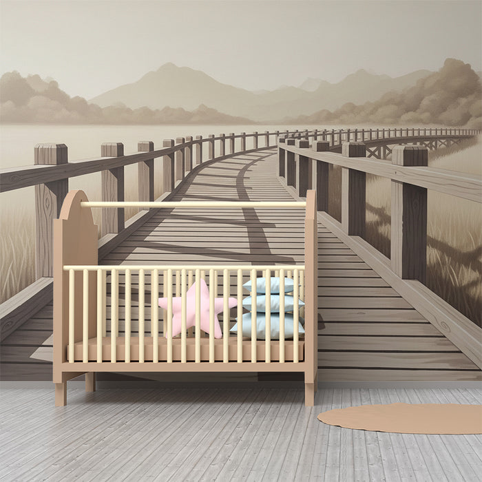 Papel pintado infantil | Camino de madera serpenteante en la naturaleza