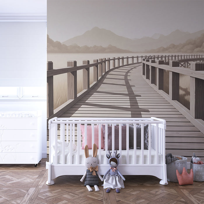 Papel pintado infantil | Camino de madera serpenteante en la naturaleza
