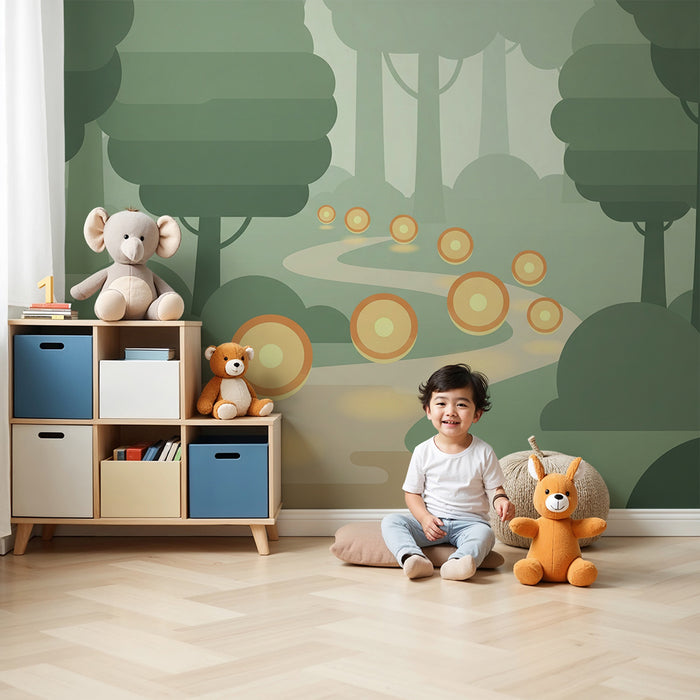 Kinderkamer behang | Verlicht pad in het hart van het bos