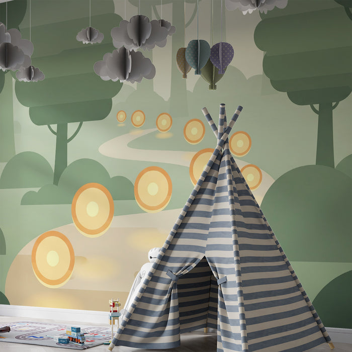 Kinderkamer behang | Verlicht pad in het hart van het bos