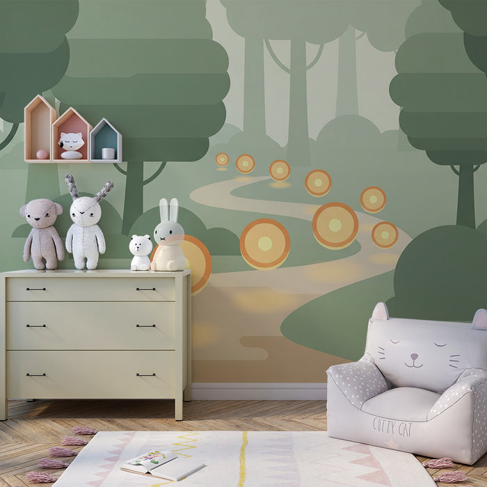 Kinderkamer behang | Verlicht pad in het hart van het bos