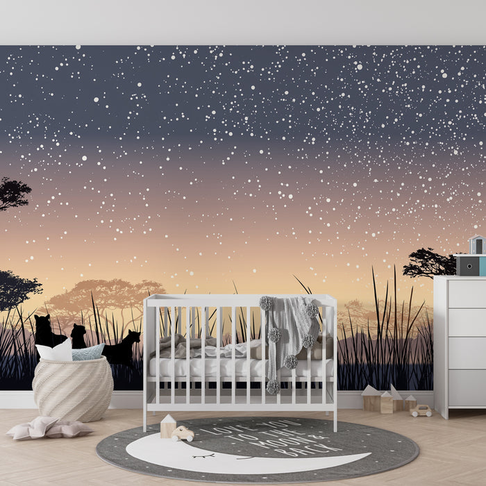 Kinderzimmer Tapete | Serengeti unter einem sternenklaren Himmel