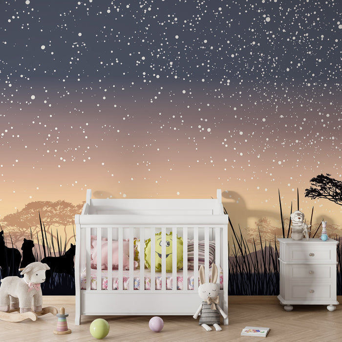 Kinderzimmer Tapete | Serengeti unter einem sternenklaren Himmel