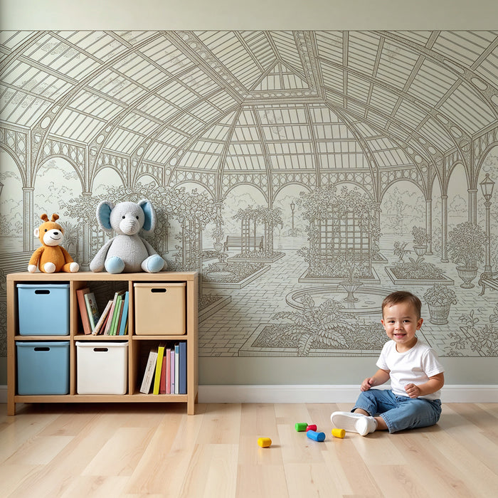 Tapete Kinderzimmer | Verzaubertes Gewächshaus mit üppigem Garten