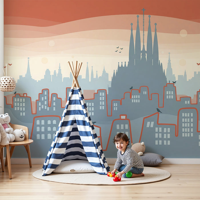 Children's bedroom wallpaper | Colorful city-inspired skyline and landscape