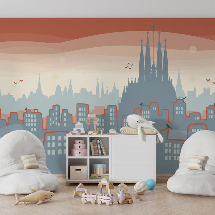 Children's bedroom wallpaper | Colorful city-inspired skyline and landscape