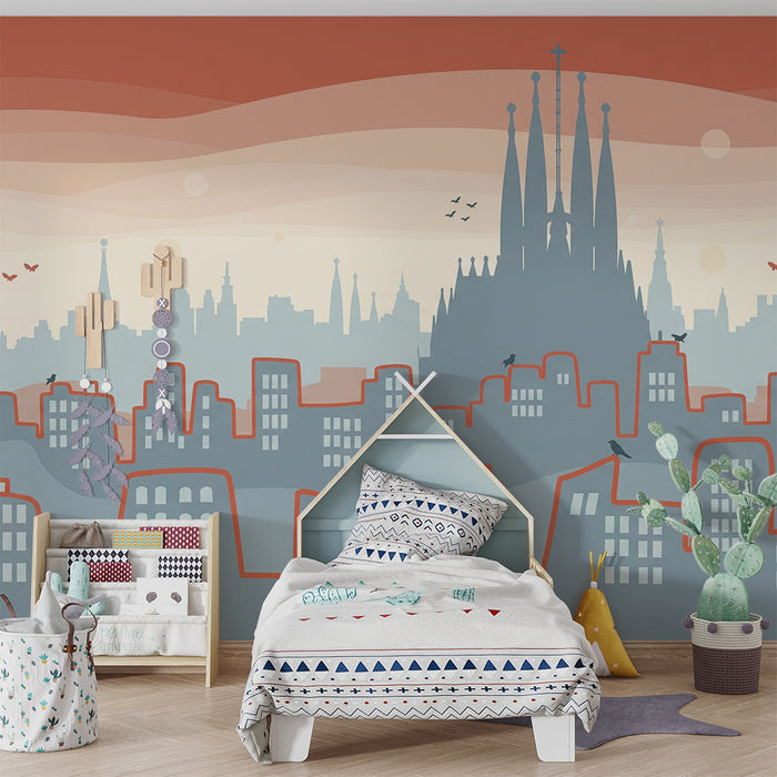 Children's bedroom wallpaper | Colorful city-inspired skyline and landscape