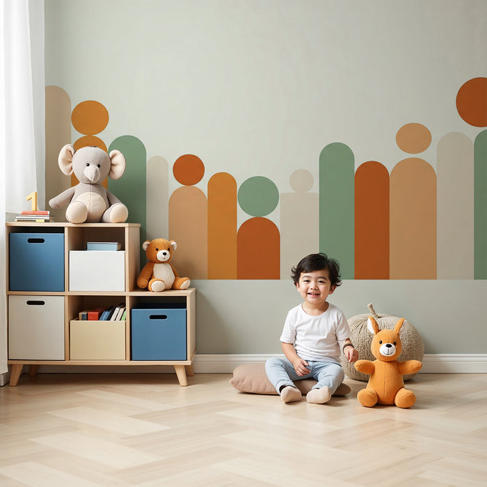 Kids' Room Wallpaper | Modern Geometric Shapes and Colorful Silhouettes