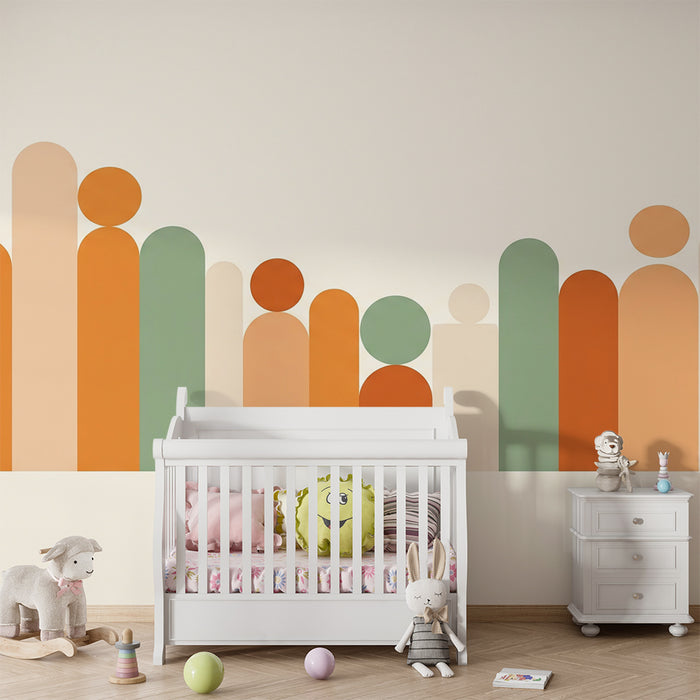 Kids' Room Wallpaper | Modern Geometric Shapes and Colorful Silhouettes