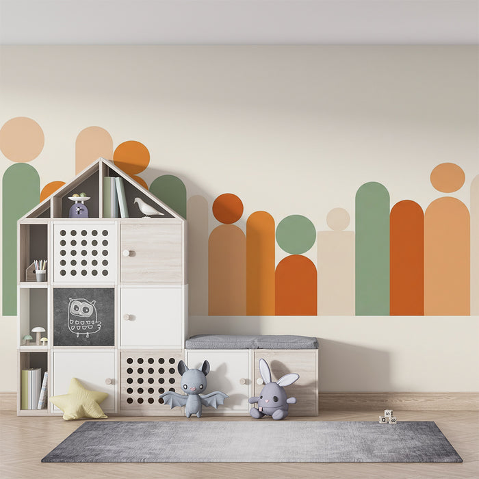 Kids' Room Wallpaper | Modern Geometric Shapes and Colorful Silhouettes