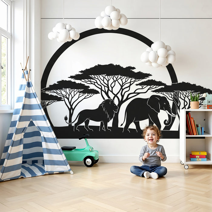 Behang kinderkamer | Wilde dieren in de savanne