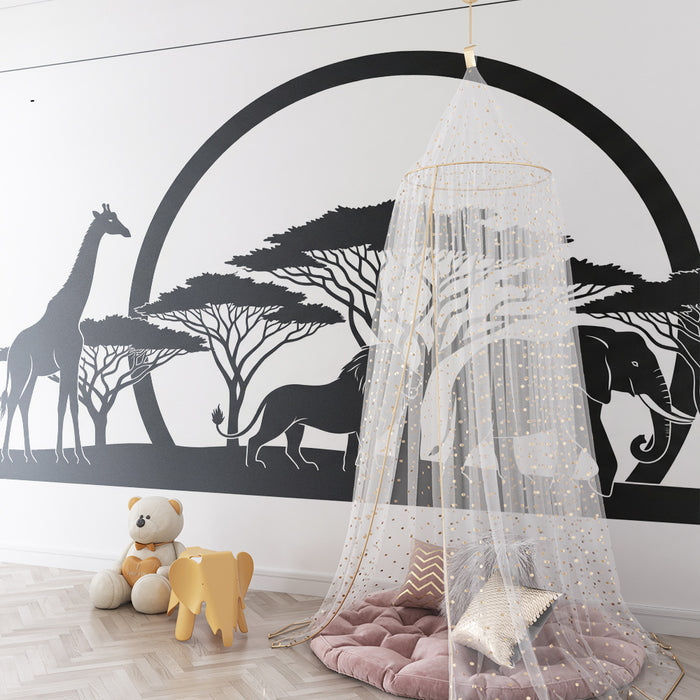 Behang kinderkamer | Wilde dieren in de savanne