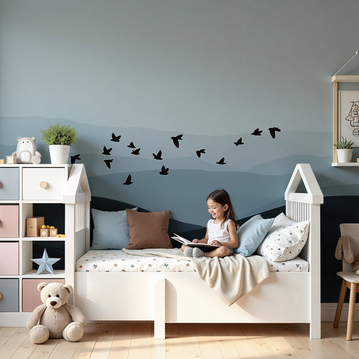 Papel pintado infantil | Pájaros sobre colinas