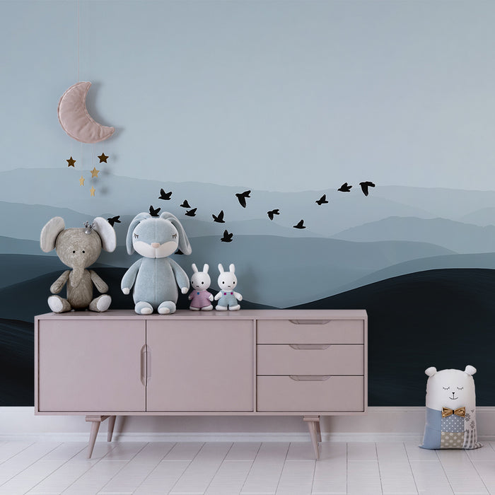 Papel pintado infantil | Pájaros sobre colinas