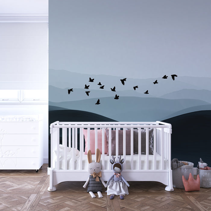 Papel pintado infantil | Pájaros sobre colinas