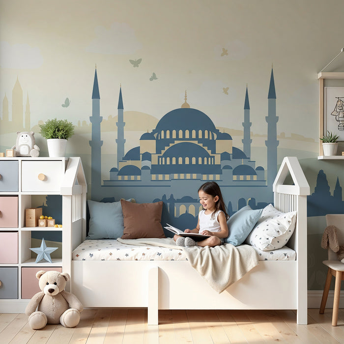 Papier peint chambre enfant | Silhouettes de mosquées et paysages doux