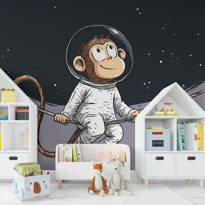 Kinderkamer behang | Zwevende astronautenaap onder de sterren