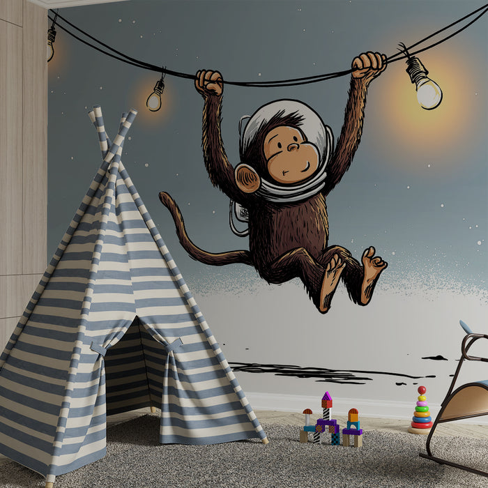 Tapet barnerom | Ape astronaut har det gøy under stjernene