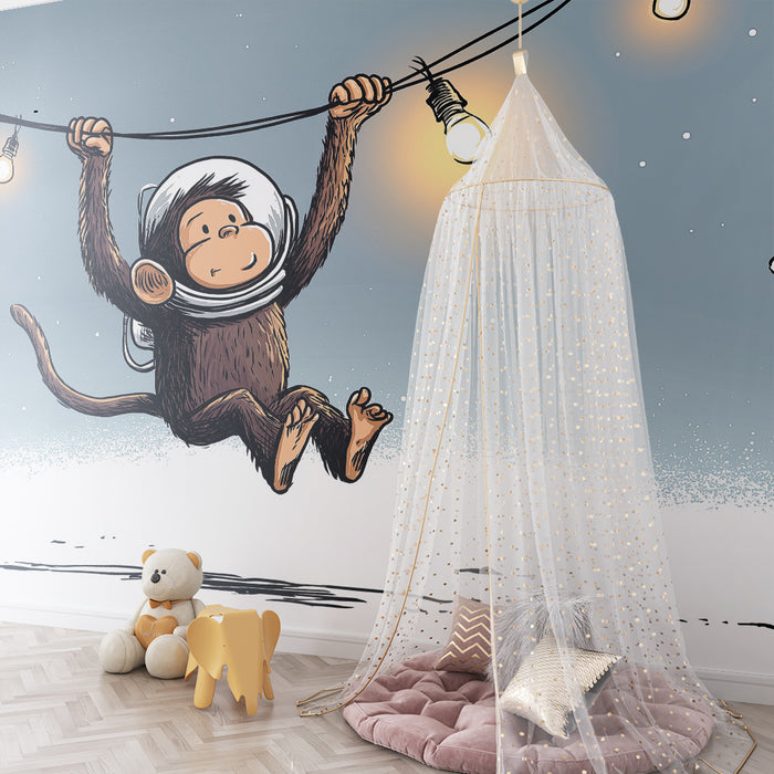 Tapet barnerom | Ape astronaut har det gøy under stjernene