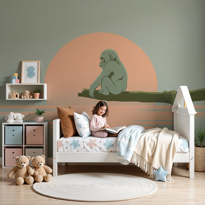 Kinderzimmer Tapete | Nachdenklicher Affe bei Sonnenuntergang