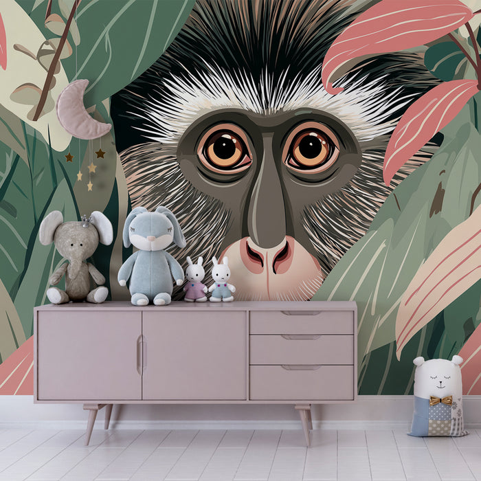 Papier peint chambre enfant | Singe curieux dans la jungle