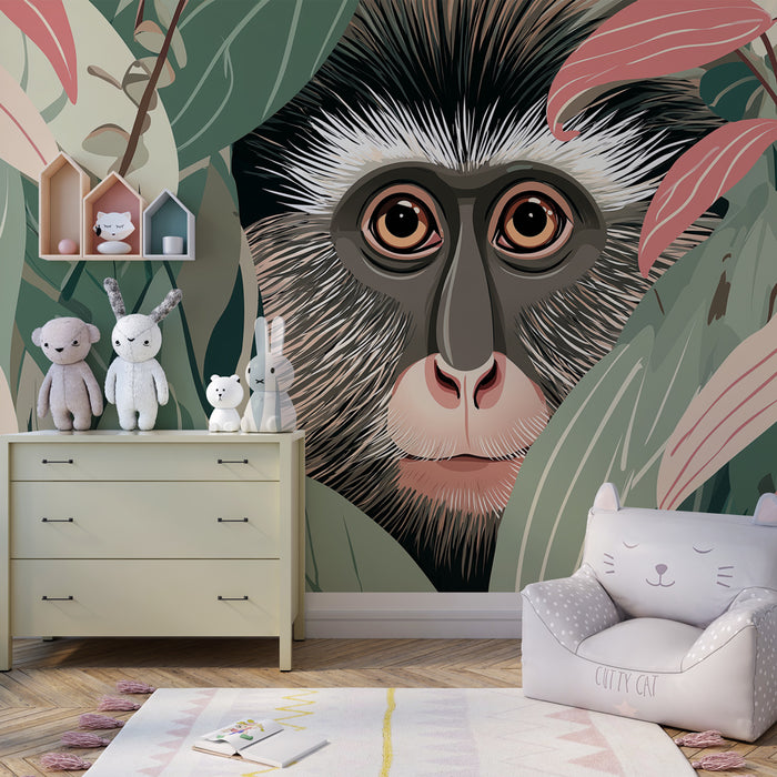 Papier peint chambre enfant | Singe curieux dans la jungle