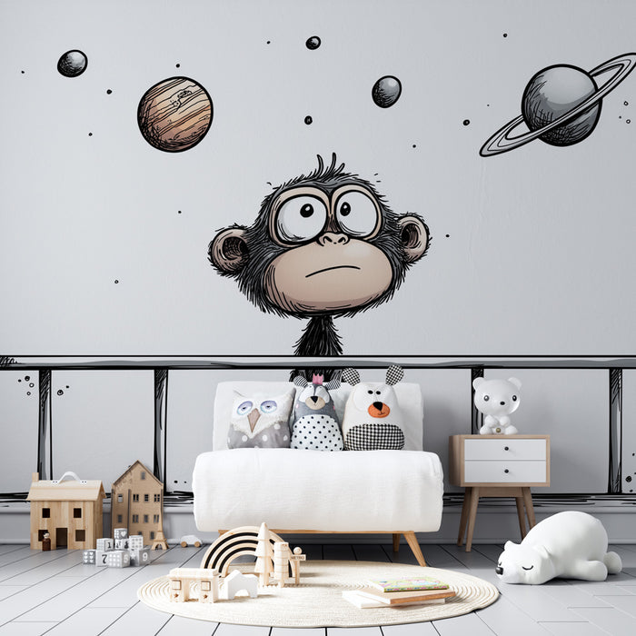 Barntapet | Nyfiken apa och solsystem