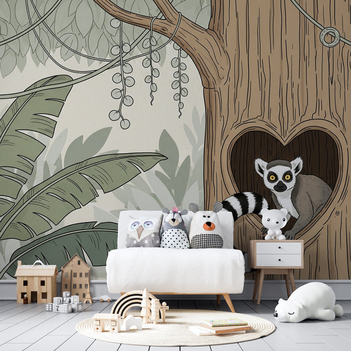 Papier peint chambre enfant | Singe espiègle dans la jungle
