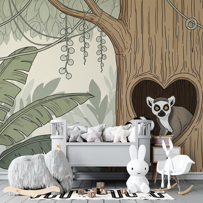 Papier peint chambre enfant | Singe espiègle dans la jungle