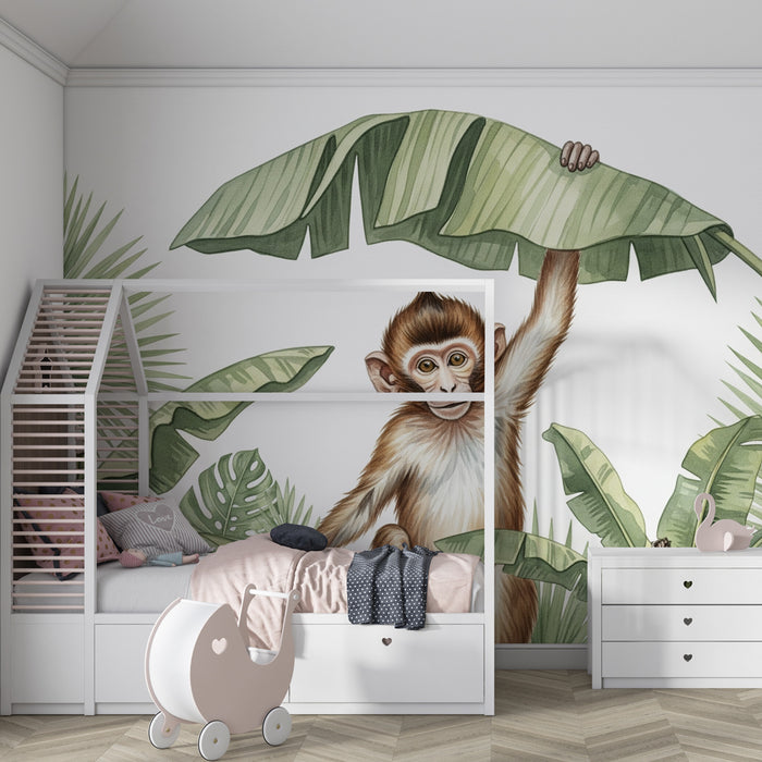 Papel de parede criança | Macaco travesso e selva tropical