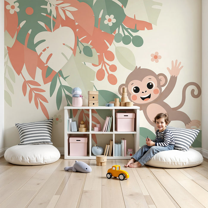 Barntapet | Busig apa bland tropiska blad