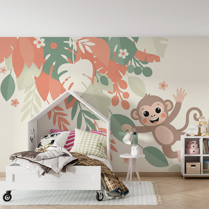 Barntapet | Busig apa bland tropiska blad