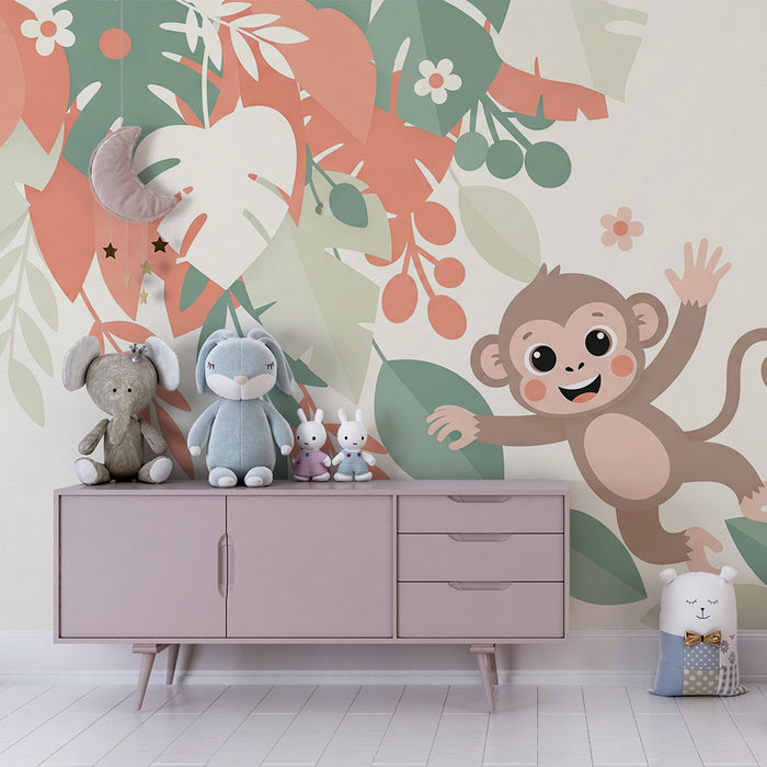 Barntapet | Busig apa bland tropiska blad