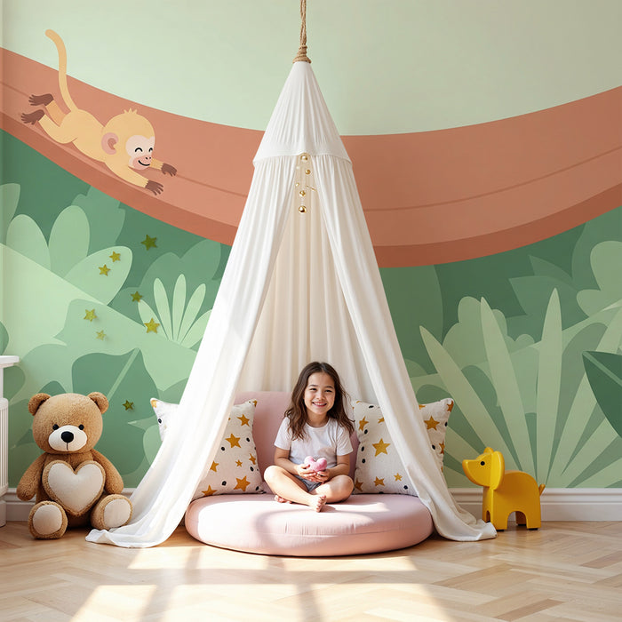 Kids room wallpaper | Playful monkey having fun in the jungle
